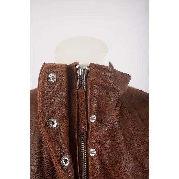 Zara ZW Womans Leather Bomber Jacket Coat Size XS Brown 5479/040 NWT - Picture 7 of 8